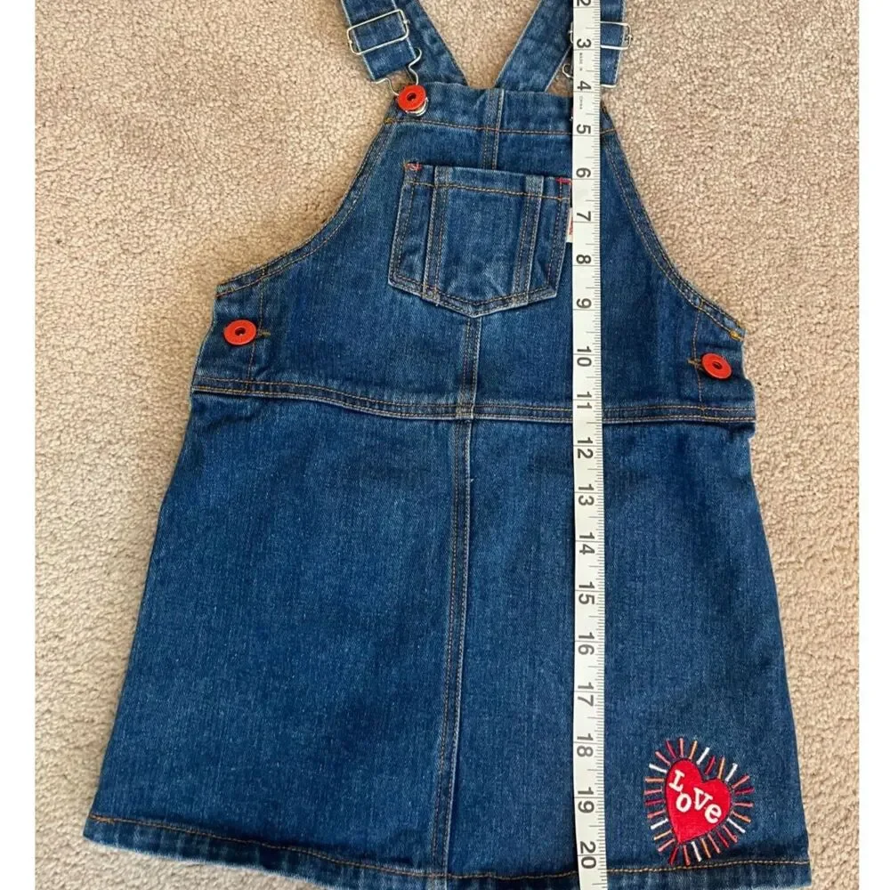 Catimini French Designer Denim Embroidered Overall Dress Size 4Toddler